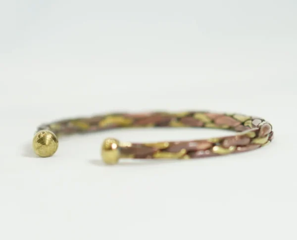 Handcrafted Mixed Metal Braided Cuff Bracelet – Brass, Copper & Silver Tones