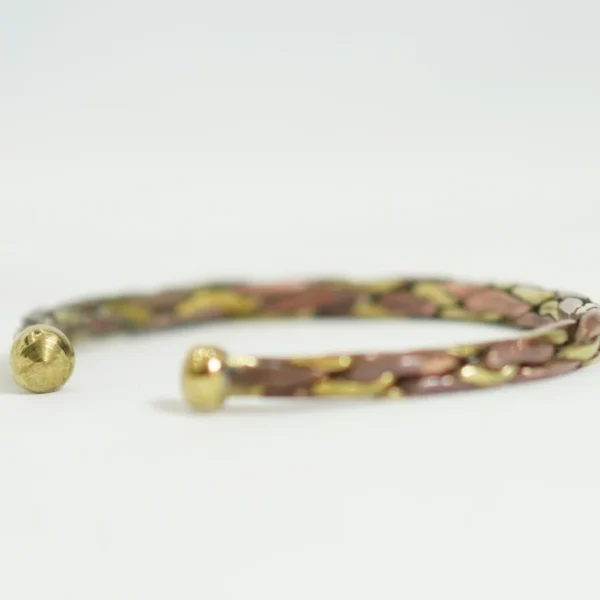 Handcrafted Mixed Metal Braided Cuff Bracelet – Brass, Copper & Silver Tones