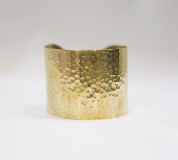 Handmade Wide Hammered Brass Cuff Bracelet – Silver Finish