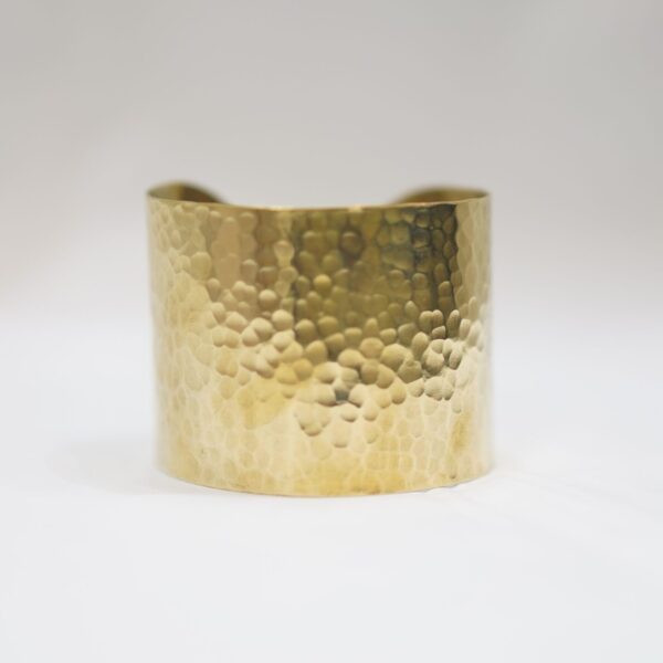 Handmade Wide Hammered Brass Cuff Bracelet – Silver Finish