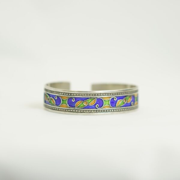 Vintage Tuareg Enamel Sterling Silver Cuff Bracelet