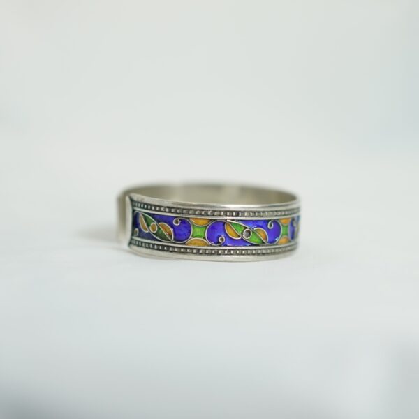 Handcrafted Moroccan Tuareg Silver Cuff with Enamel Accents