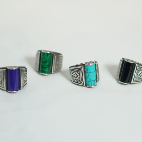 Bold Amazigh Signet Ring with Semi-Precious Stones – Strength in Heritage
