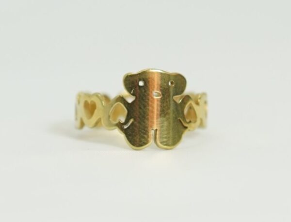 Adjustable Gold Bear Ring – Cute Teddy Design with Heart Cutouts