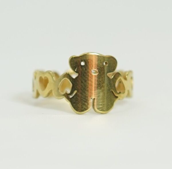 Adjustable Gold Bear Ring – Cute Teddy Design with Heart Cutouts