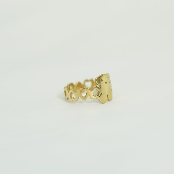 Adjustable Gold Bear Ring – Cute Teddy Design with Heart Cutouts