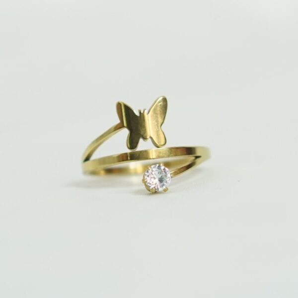 Gold Butterfly Open Ring with Clear Crystal – Adjustable and Elegant