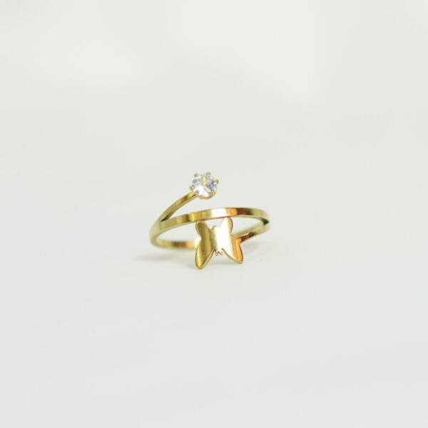 Gold Butterfly Open Ring with Clear Crystal – Adjustable and Elegant