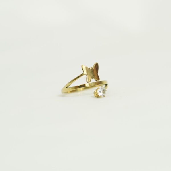 Gold Butterfly Open Ring with Clear Crystal – Adjustable and Elegant