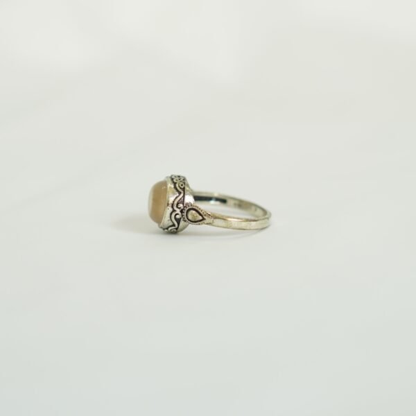 Handcrafted Silver Ring with Beige Gemstone – Vintage Berber Design