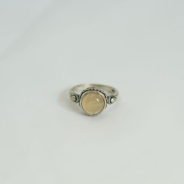 Handcrafted Silver Ring with Beige Gemstone – Vintage Berber Design