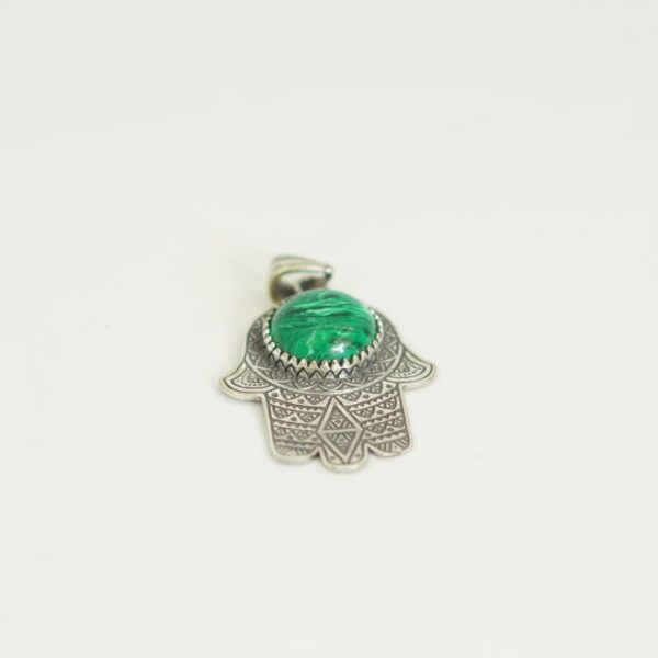 Handmade Moroccan Hamsa Hand Pendant with Green Earth Stone