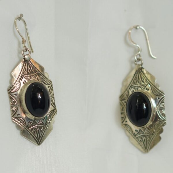 Tuareg Engraved Earrings with Black Stone – Berber Tribal Design