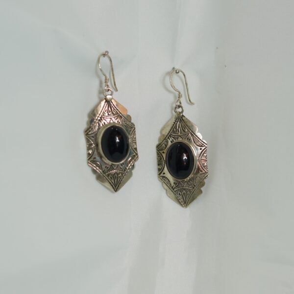 Tuareg Engraved Earrings with Black Stone – Berber Tribal Design