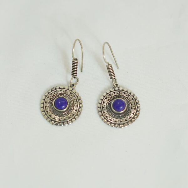 Round Tuareg Earrings with Purple Center – Tribal Ethnic Jewelry