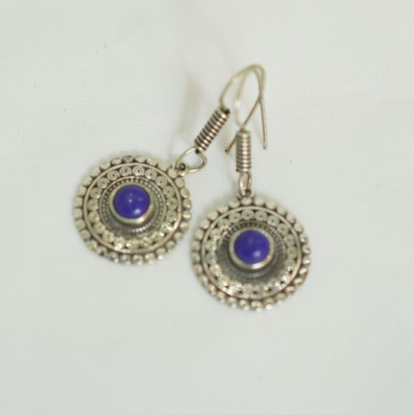 Round Tuareg Earrings with Purple Center – Tribal Ethnic Jewelry