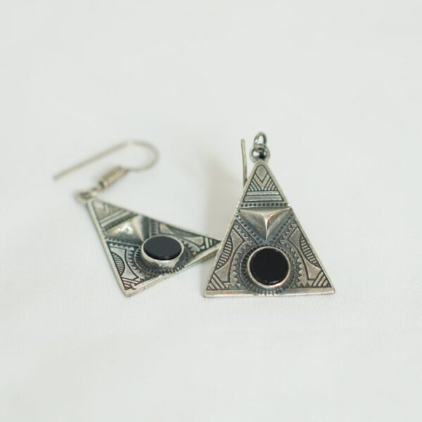 Triangle Tuareg Earrings with Black Onyx – Tribal Berber Jewelry