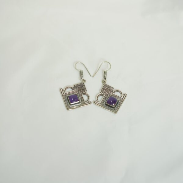 Geometric Tuareg Earrings with Purple Stone – Berber Tribal Jewelry