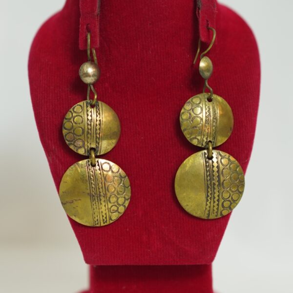 Vintage Brass Double Disc Earrings – Tribal Boho Statement Jewelry