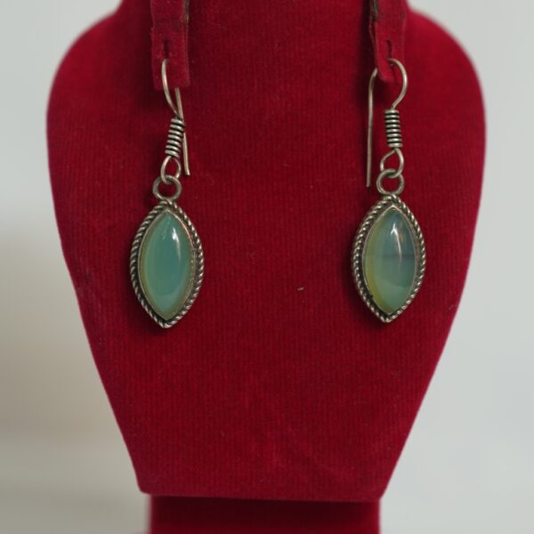Sterling Silver Green Chalcedony Earrings – Elegant Marquise Gemstone Drop